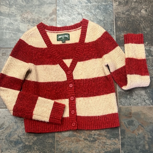 American Eagle Outfitters Red and Cream Striped Cardigan Sweater - Picture 4 of 8